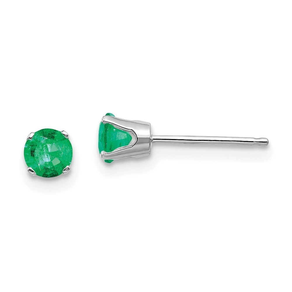 14K White Gold Natural Emerald Stud Earrings 4mm May Birthstone .60 ctw